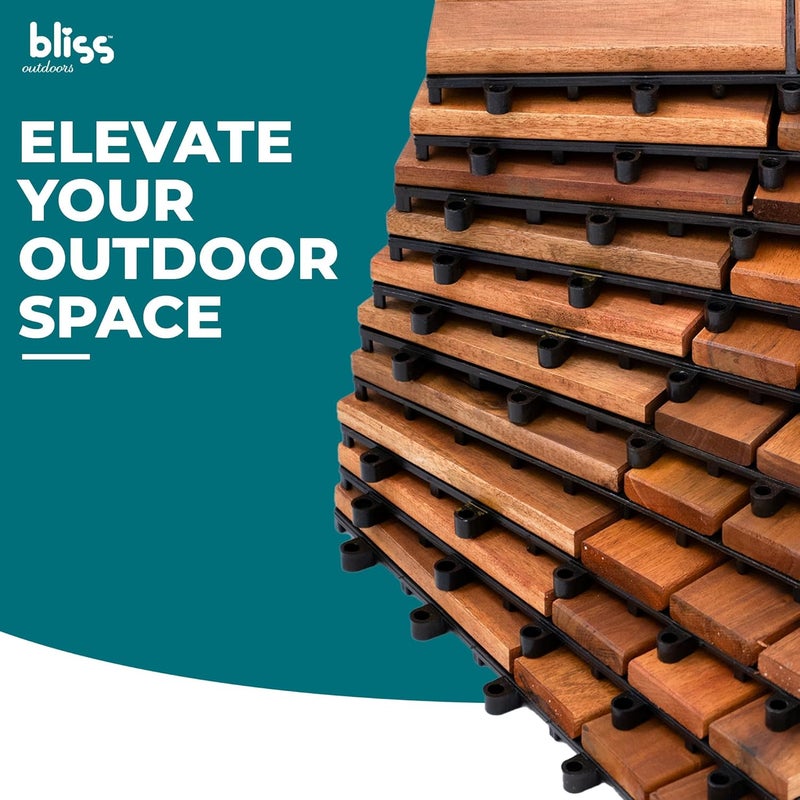 Bliss Hammocks بلاط دك خارجي من الخشب الصلب 12 شريحة متداخلة، أرضيات فناء مائية من خشب الأكاسيا للبلكونات الداخلية والخارجية، طبيعي، مجموعة من 10 - Image 2